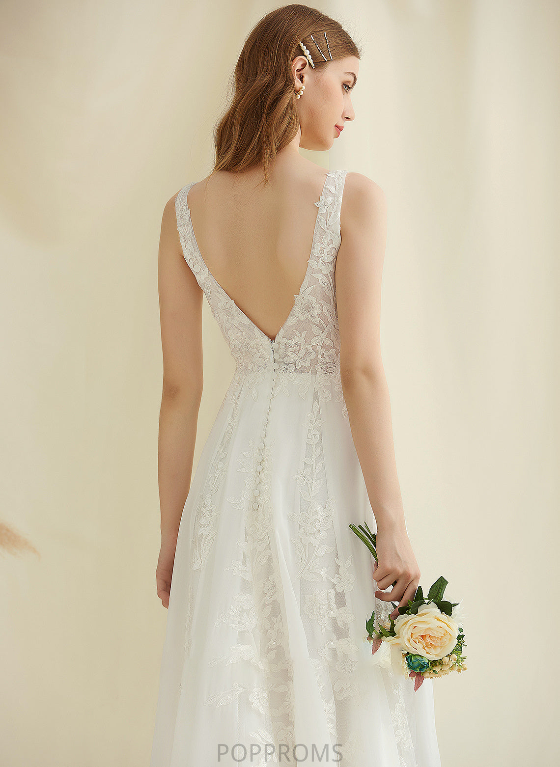 Wedding Lace V-neck With Sweep Dress Chiffon Wedding Dresses A-Line Sequins Jazmin Train