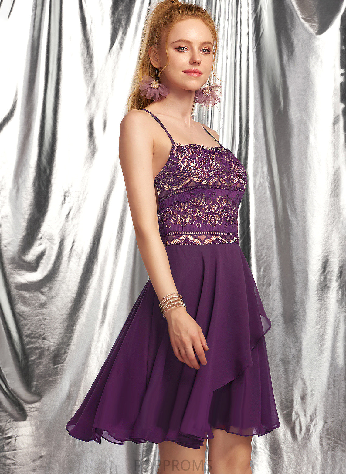 With Short/Mini Neckline Square Homecoming Lace Kathy A-Line Dress Chiffon Homecoming Dresses