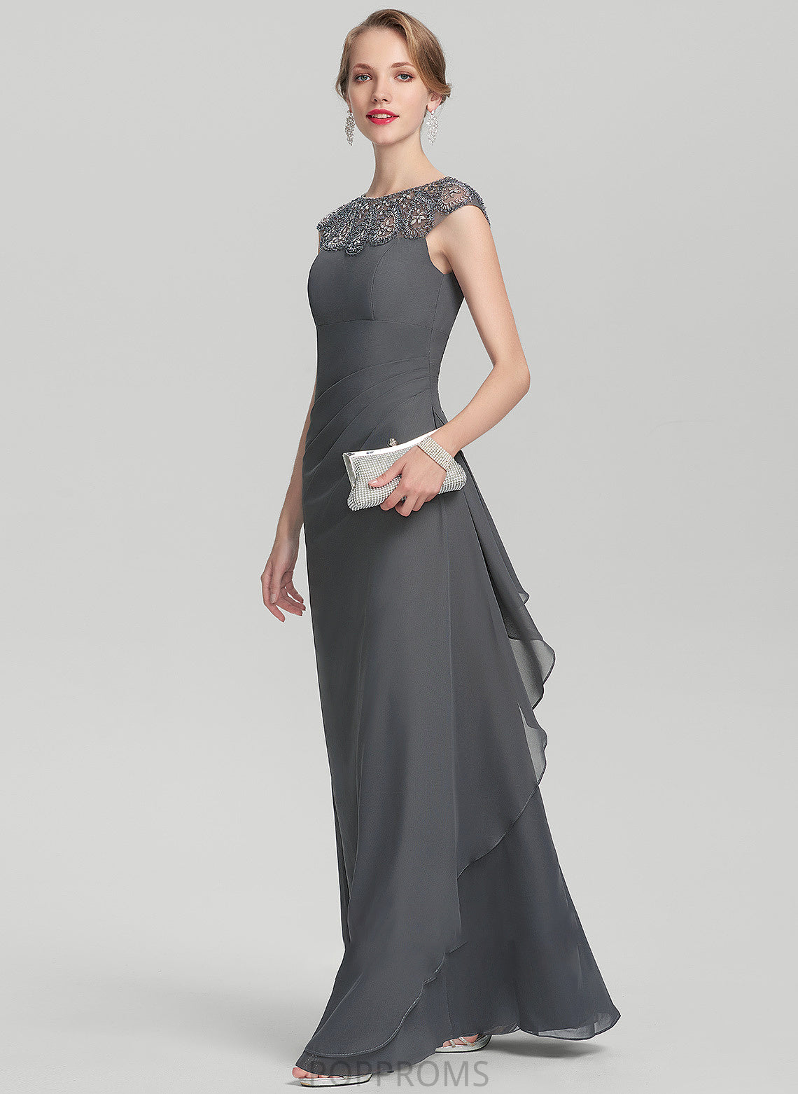 Mother Mother of the Bride Dresses Bride Sequins With Chiffon Scoop Cascading Neck Beading A-Line Ruffles of Floor-Length the Greta Dress