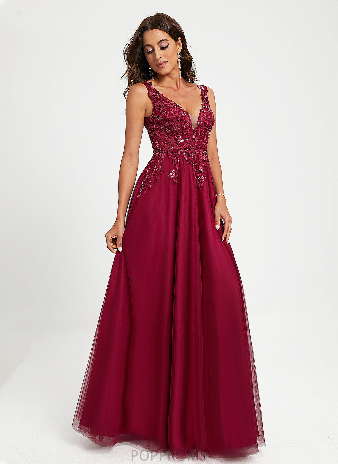 Sequins Taliyah Prom Dresses With Lace Ball-Gown/Princess Tulle Floor-Length V-neck