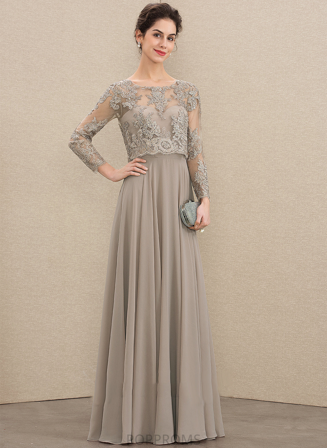 Neck Mother of the Bride Dresses the Lace Chiffon Scoop of Dress Mother A-Line Sequins With Bride Floor-Length Claire