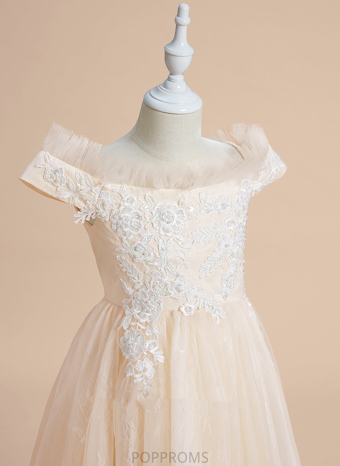 With Tulle - Girl Knee-length Off-the-Shoulder A-Line Flower Girl Dresses Sleeveless Lace Dress Flower Meadow