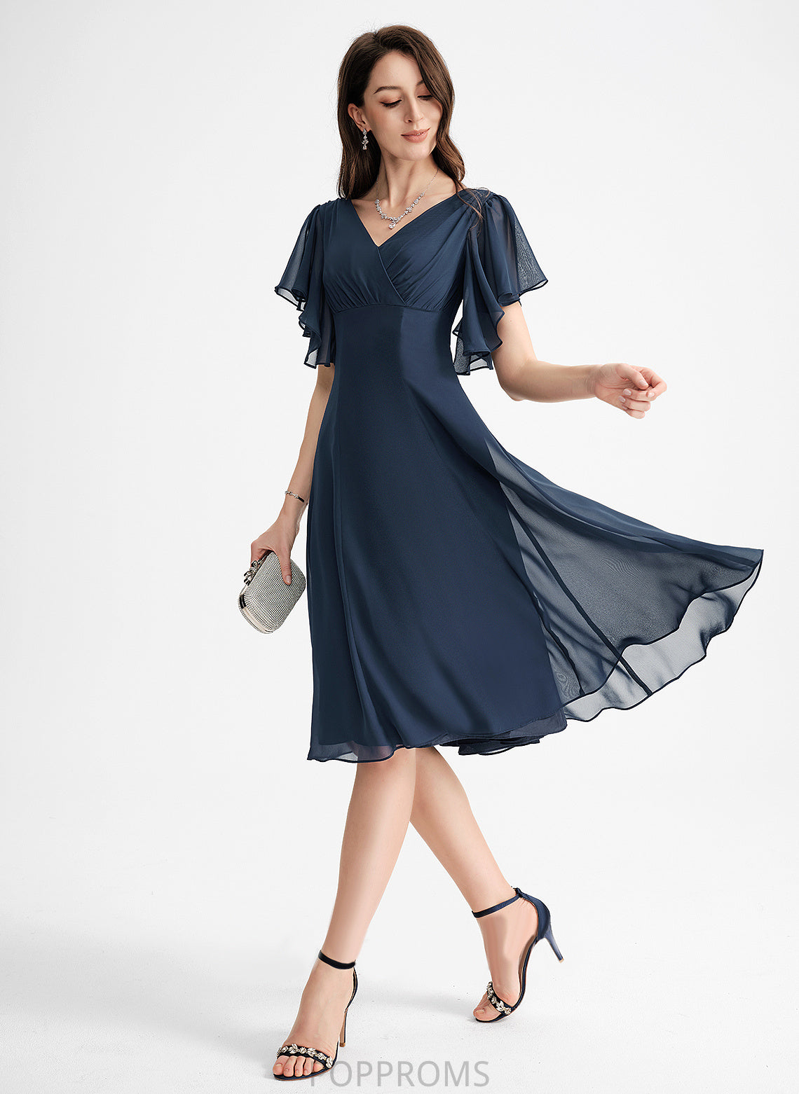 V-neck A-Line Cocktail Dresses Cocktail Chiffon Knee-Length Dress Alexa