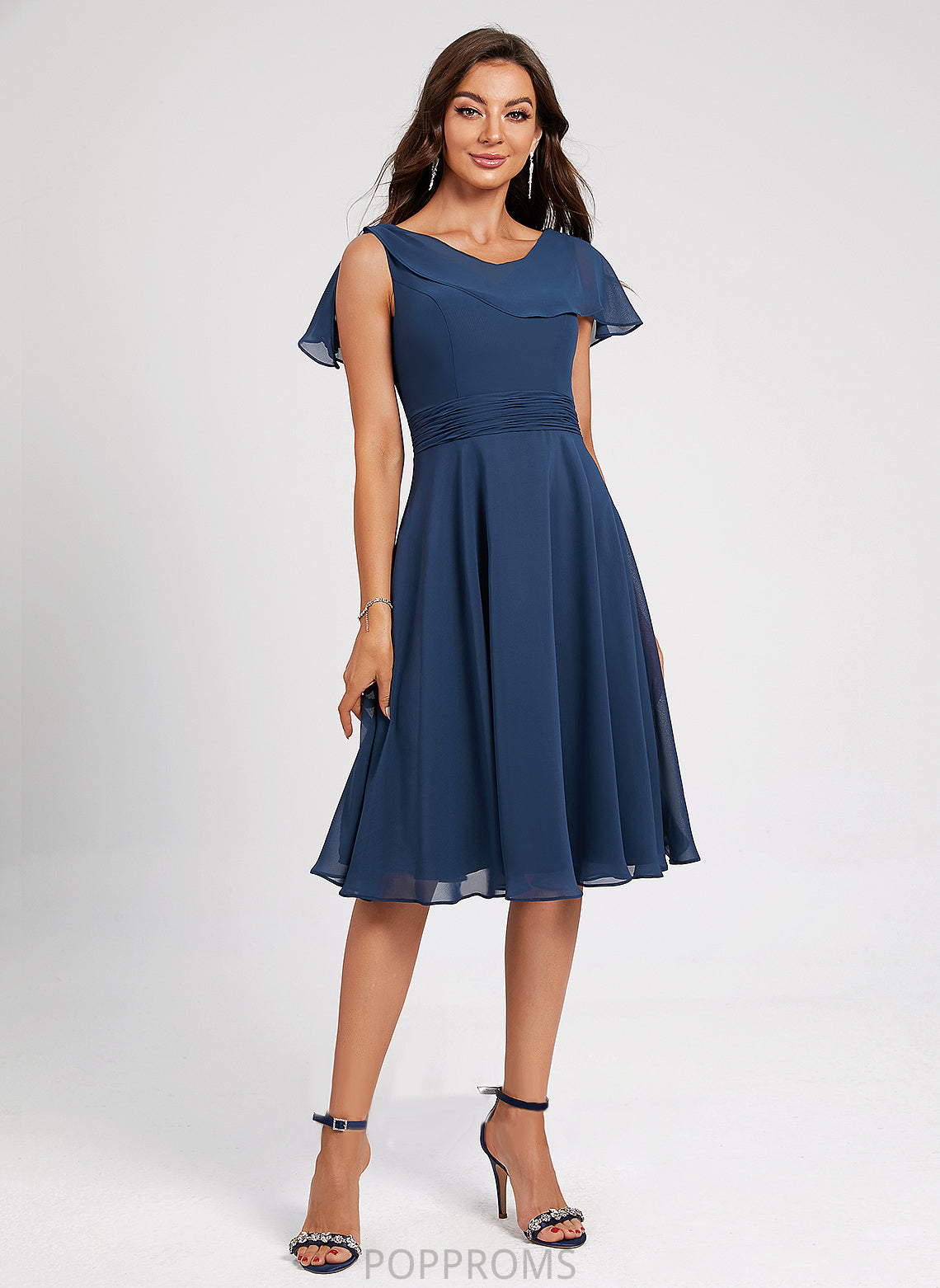 Dress A-Line Cocktail Dresses Kaleigh Scoop Ruffle Neck Cocktail Knee-Length With Chiffon Pleated