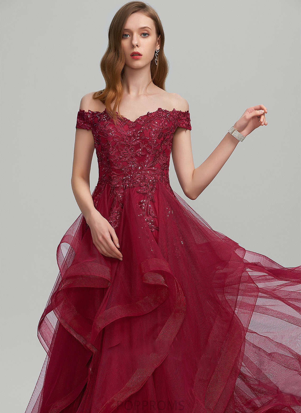 With Prom Dresses Off-the-Shoulder Michaelia Ball-Gown/Princess Floor-Length Tulle Sequins