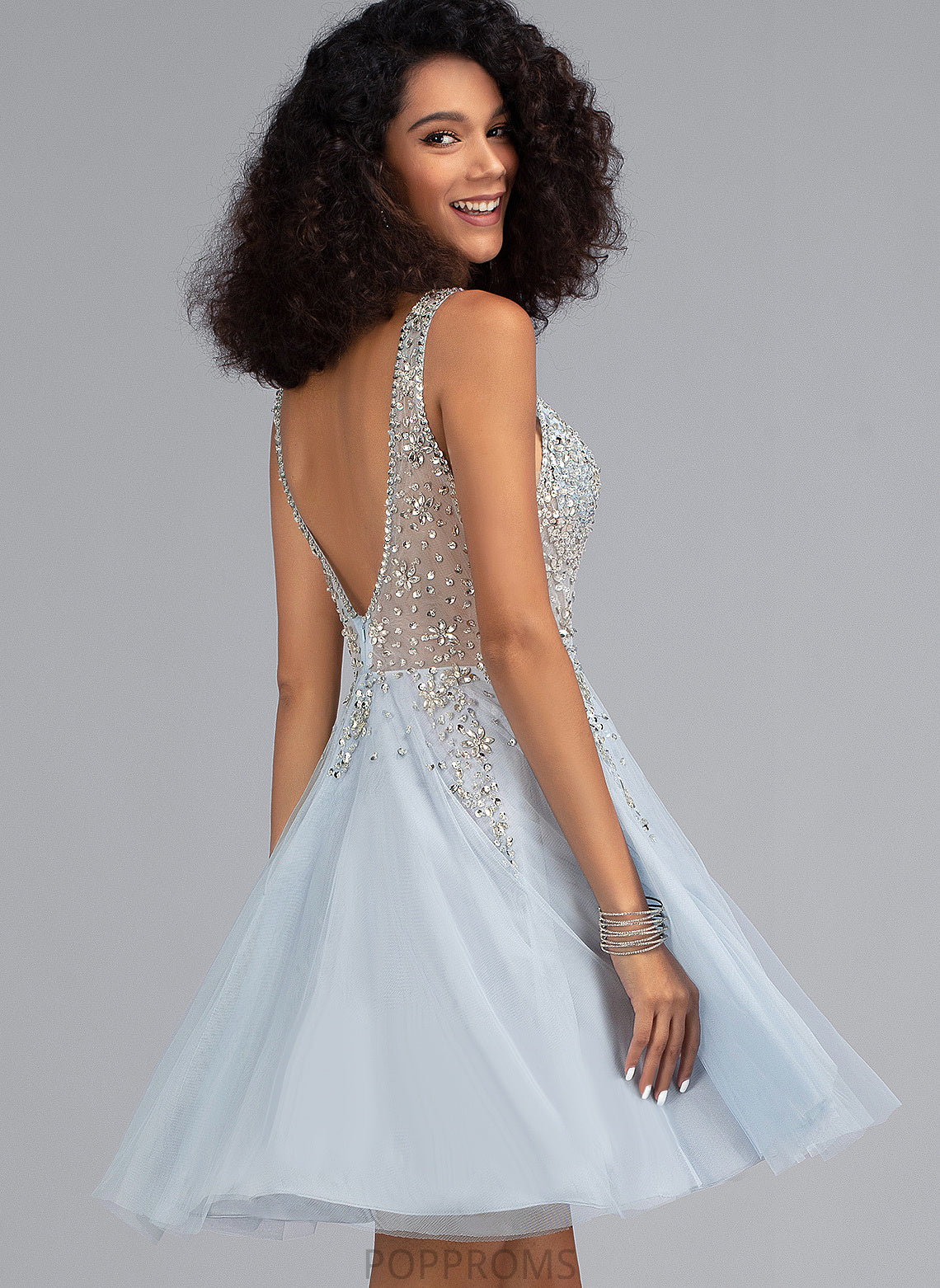 A-Line V-neck With Tulle Sequins Beading Lorena Short/Mini Prom Dresses