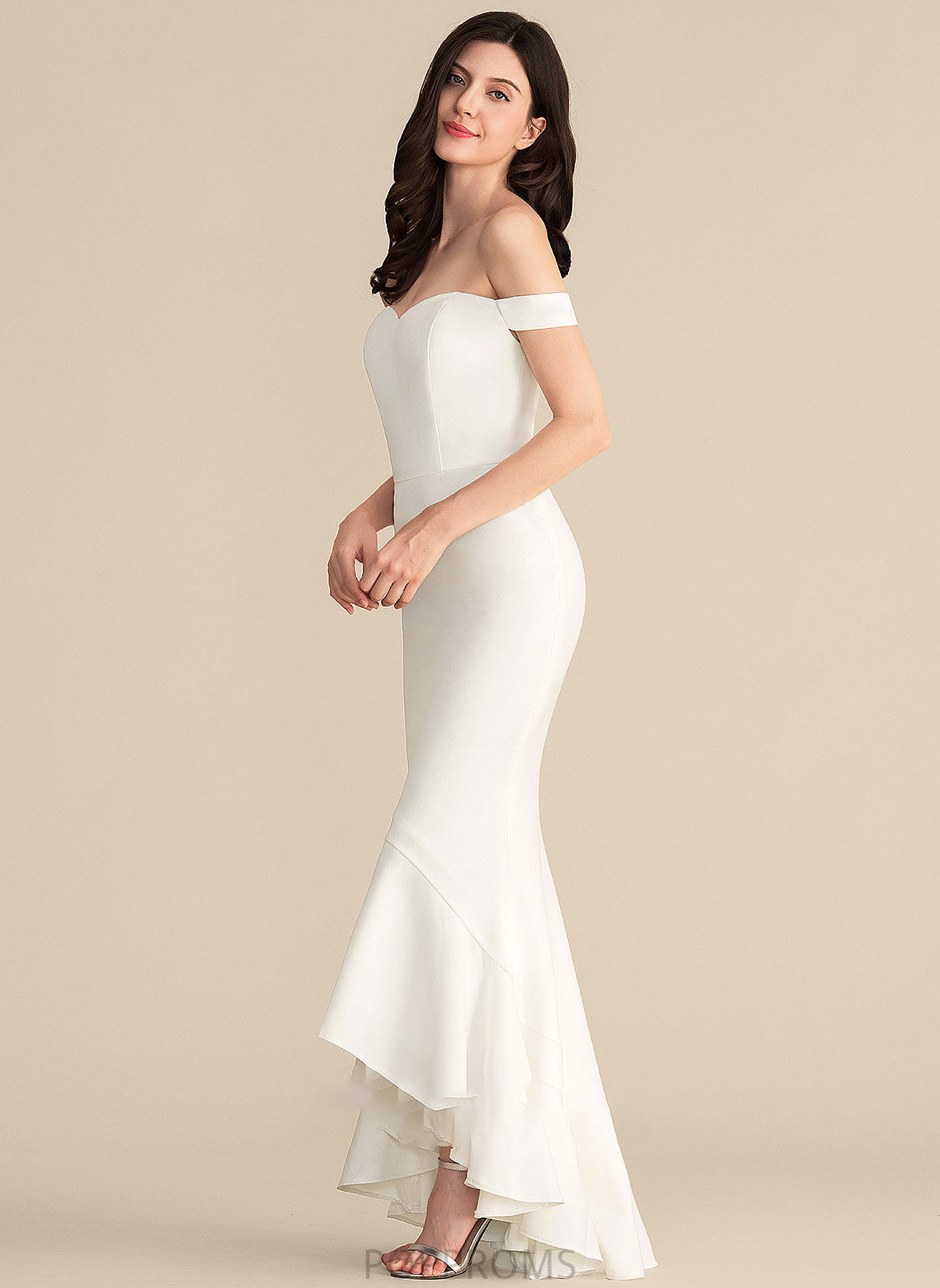 Sarahi Stretch Crepe Asymmetrical Trumpet/Mermaid Wedding Dresses Dress Off-the-Shoulder Wedding