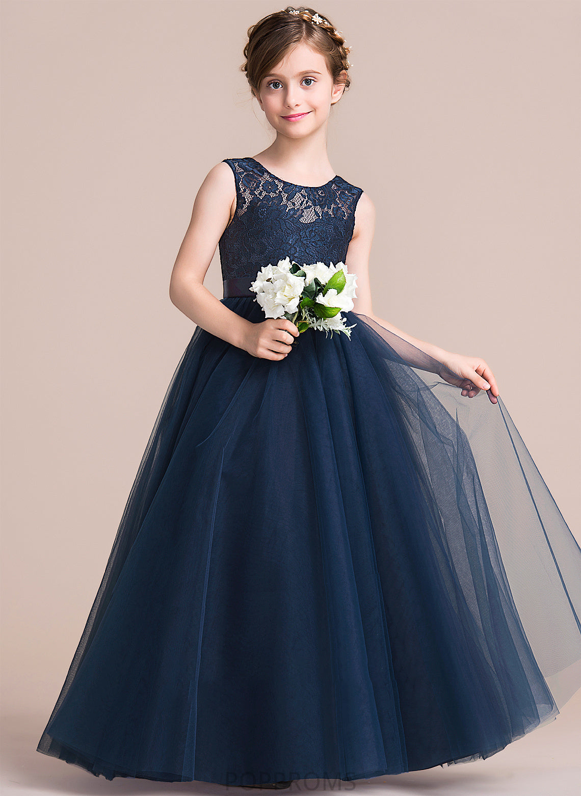 Ursula Ball-Gown/PrincessScoopNeckFloor-LengthTulleJuniorBridesmaidDressWithSash#126265 Junior Bridesmaid Dresses