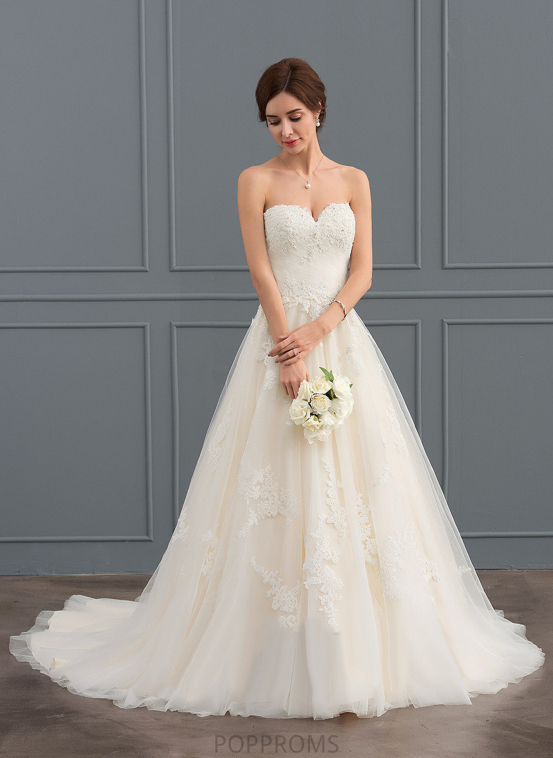 Ruffle Ball-Gown/Princess With Sweetheart Court Wedding Dresses Train Dress Giana Lace Tulle Beading Wedding