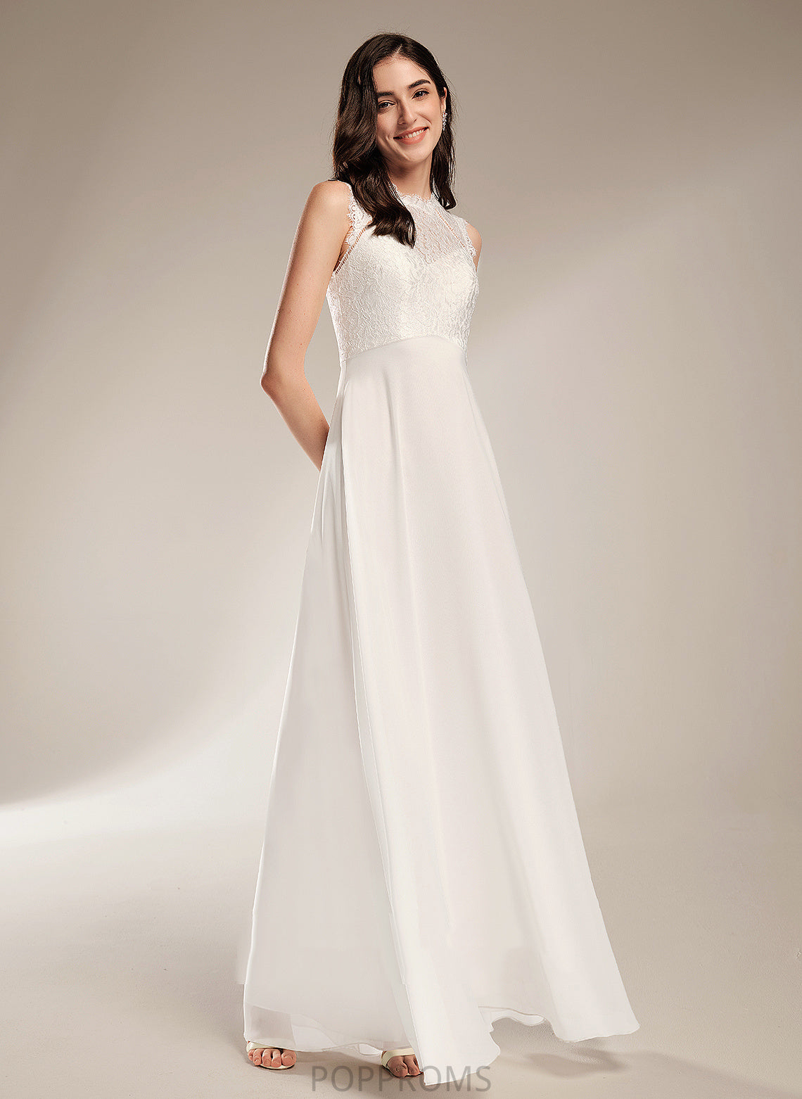 Wedding Scoop Cecilia Neck Floor-Length Dress With Lace Chiffon Wedding Dresses A-Line