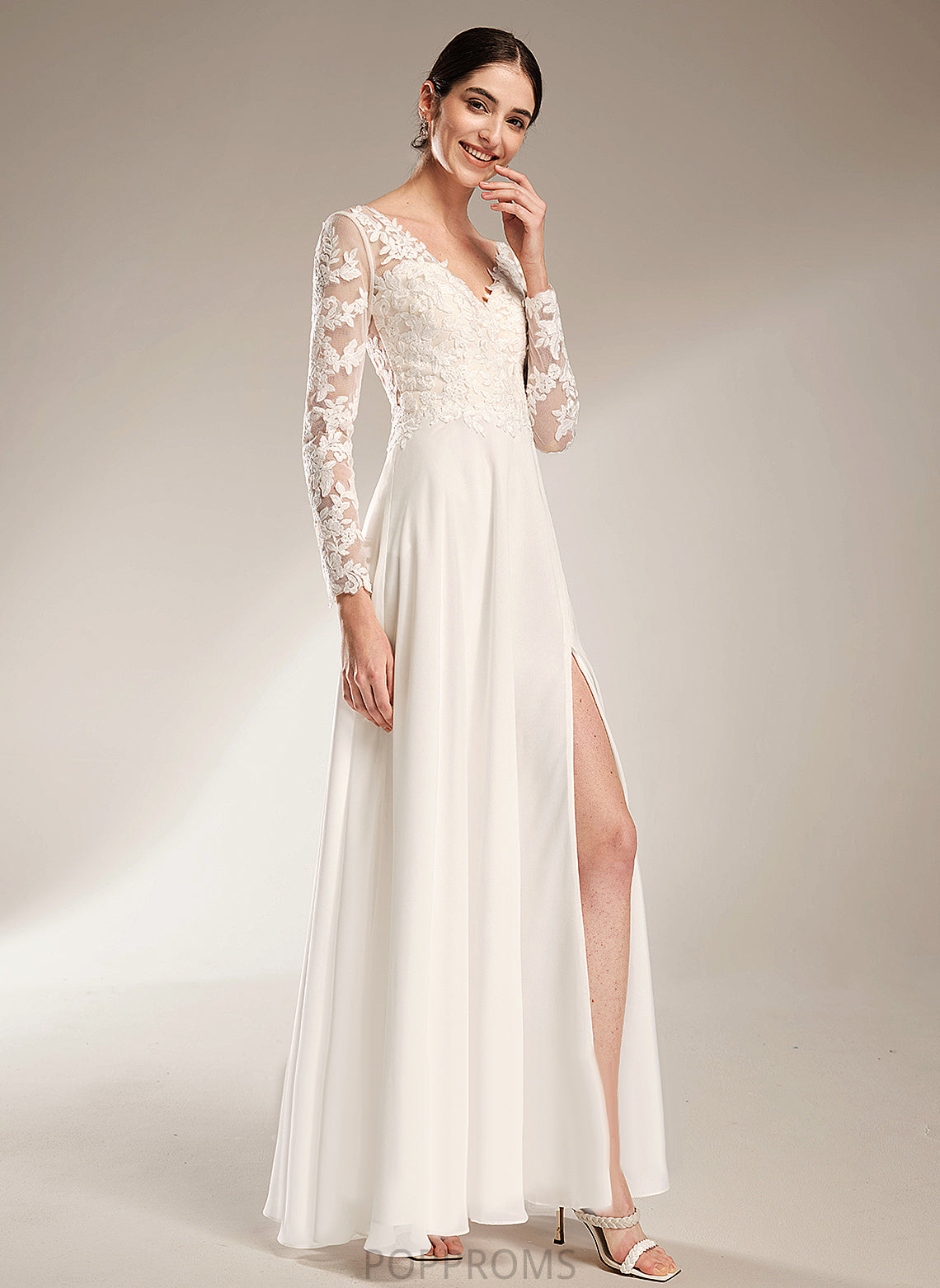 Wedding Alyvia Wedding Dresses V-neck Chiffon Dress Floor-Length A-Line Lace