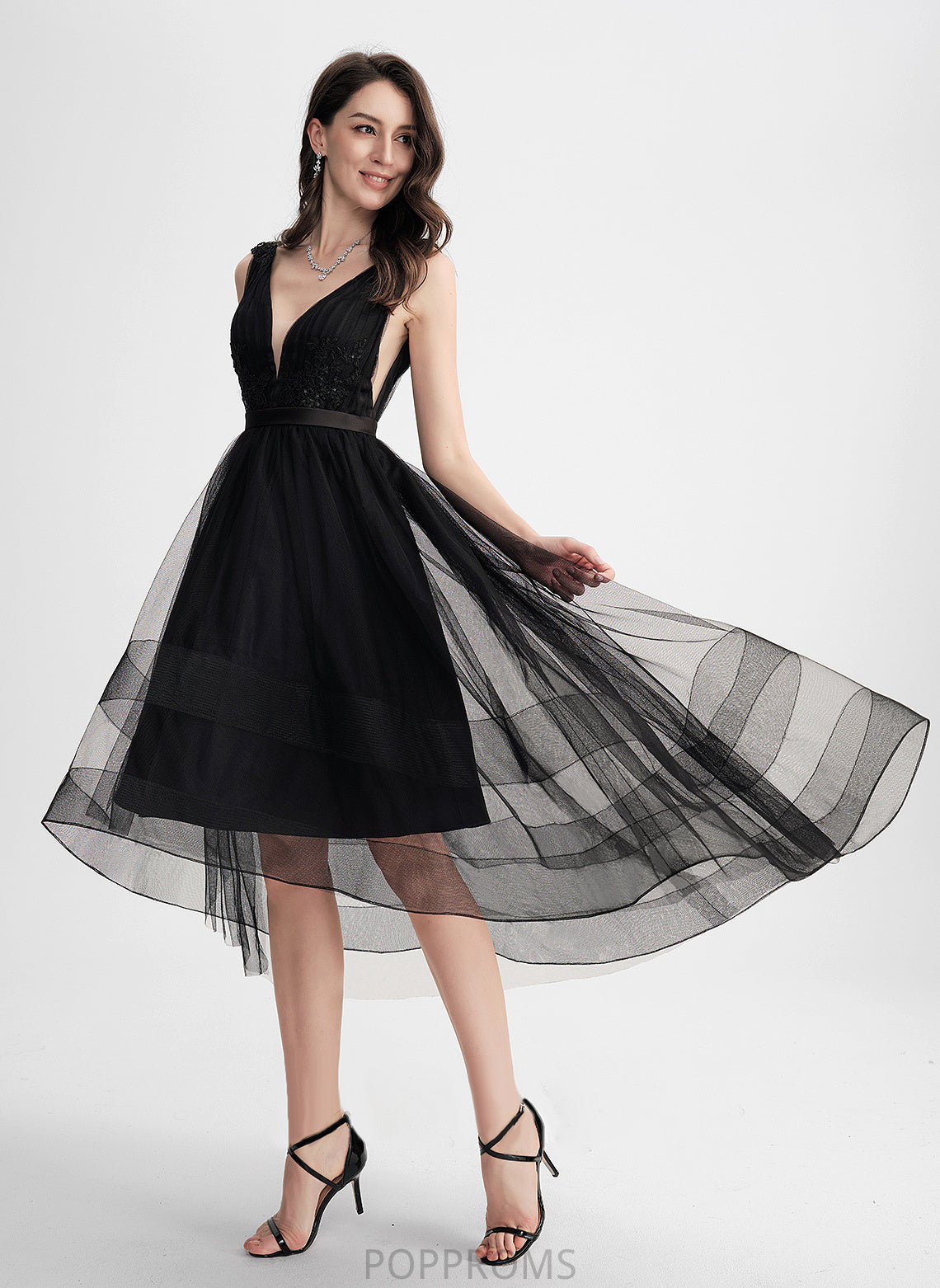 Asymmetrical With Lace A-Line Cocktail V-neck Sequins Dress Tulle Elisabeth Cocktail Dresses