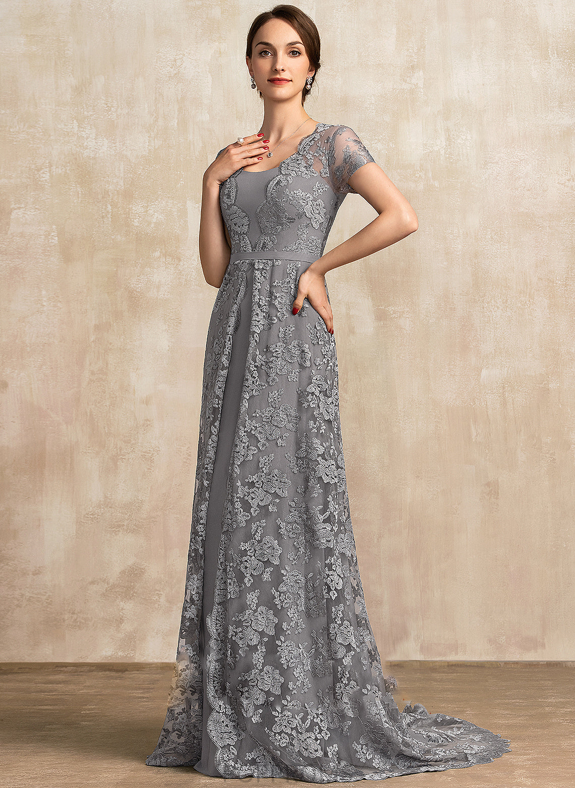 Dress Bride Lace Square of Train Sweep Chiffon the Monique Mother of the Bride Dresses Mother A-Line Neckline