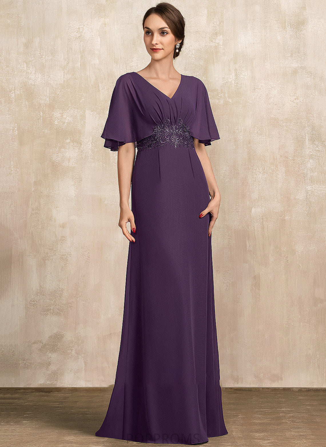 Sarah Mother Bride V-neck Floor-Length Dress of Lace With the A-Line Mother of the Bride Dresses Chiffon Sequins