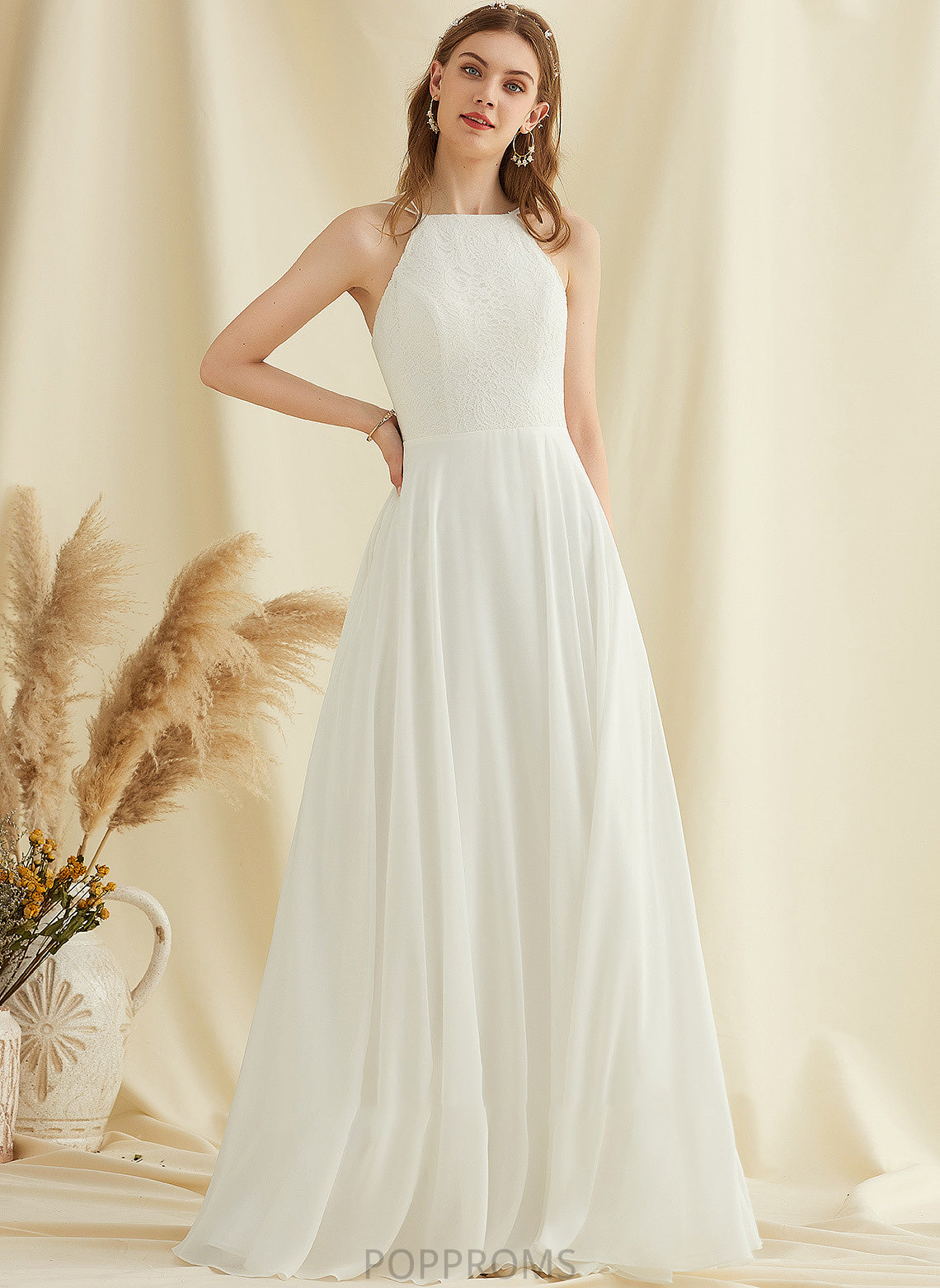 Wedding Dresses Lace Floor-Length Neck Dress Pockets Chiffon A-Line Wedding Madilyn With Scoop