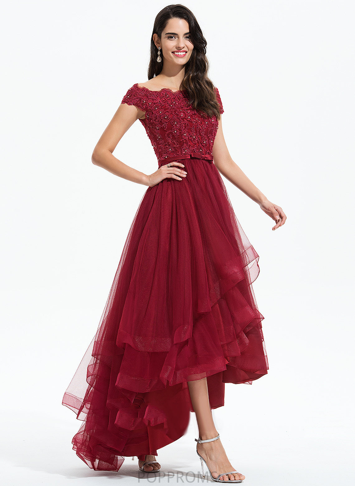 Asymmetrical Dress With Homecoming Tamara Tulle Beading Lace Bow(s) Homecoming Dresses A-Line Off-the-Shoulder