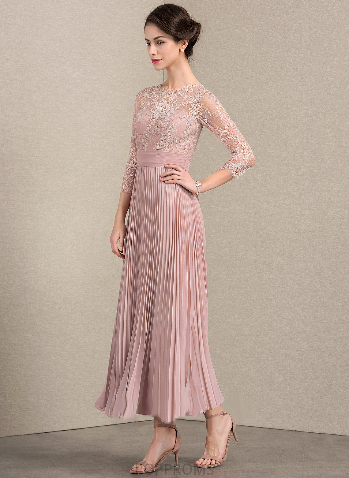 Ankle-Length Bride Neck Lace Pleated With the A-Line Mother of the Bride Dresses of Dress Scoop Chiffon Brooke Mother