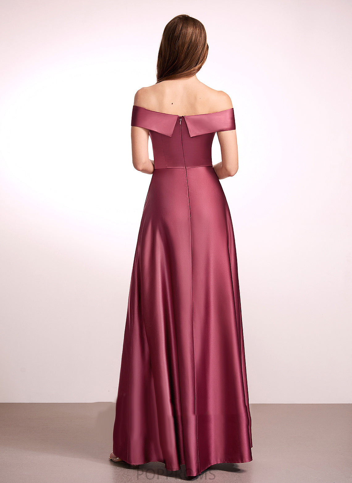 Neckline Off-the-Shoulder A-Line Embellishment Length SplitFront Floor-Length Silhouette Fabric Rayne Natural Waist Sleeveless Bridesmaid Dresses