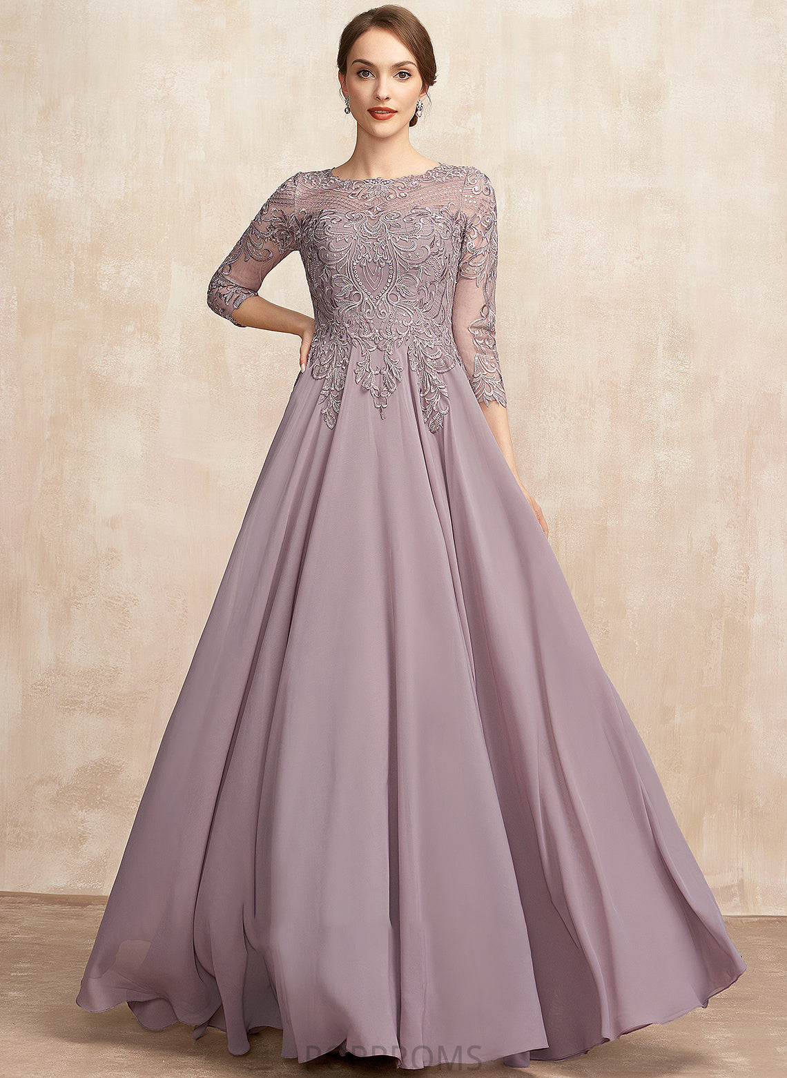 Neck Lena Chiffon Mother of the Bride Dresses Mother A-Line Scoop Sequins Dress With Floor-Length Lace of the Bride