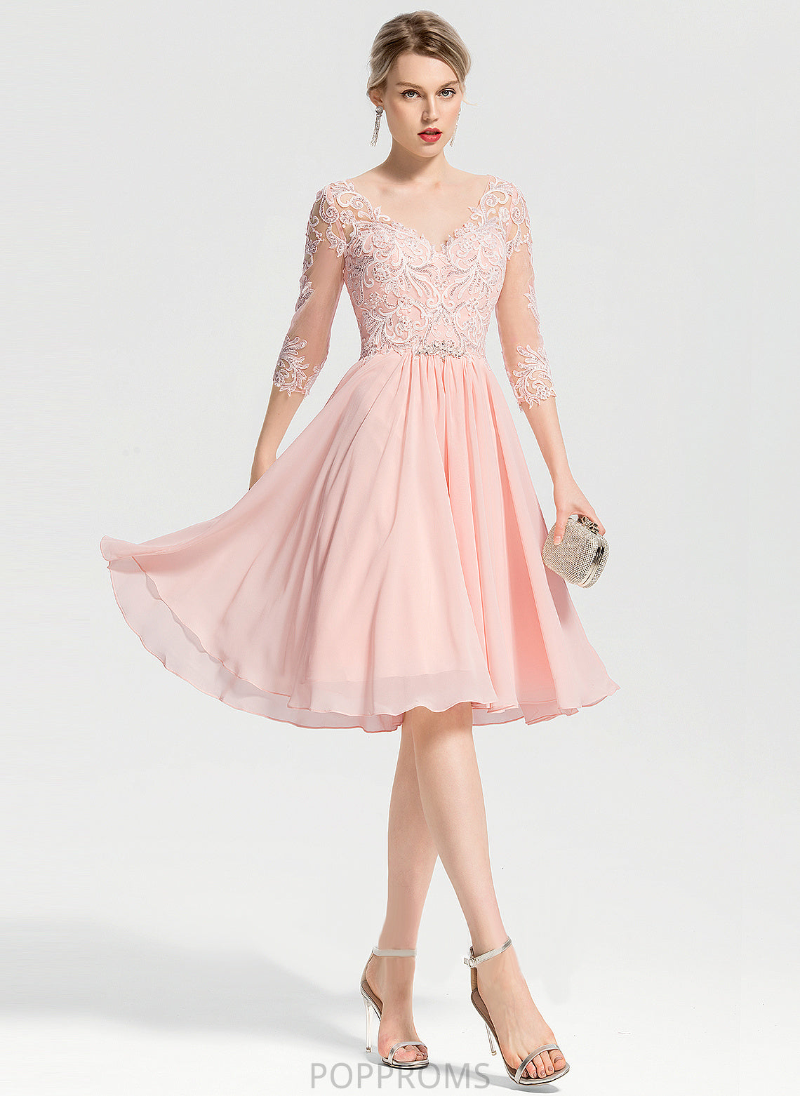 Chiffon With Cocktail Dresses Knee-Length Dress Lace V-neck Cocktail A-Line Jess Beading