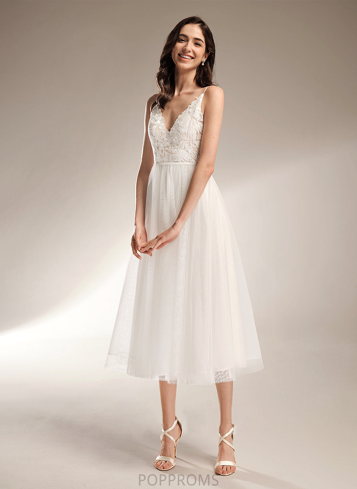 V-neck Wedding Avery Wedding Dresses Dress Tea-Length A-Line