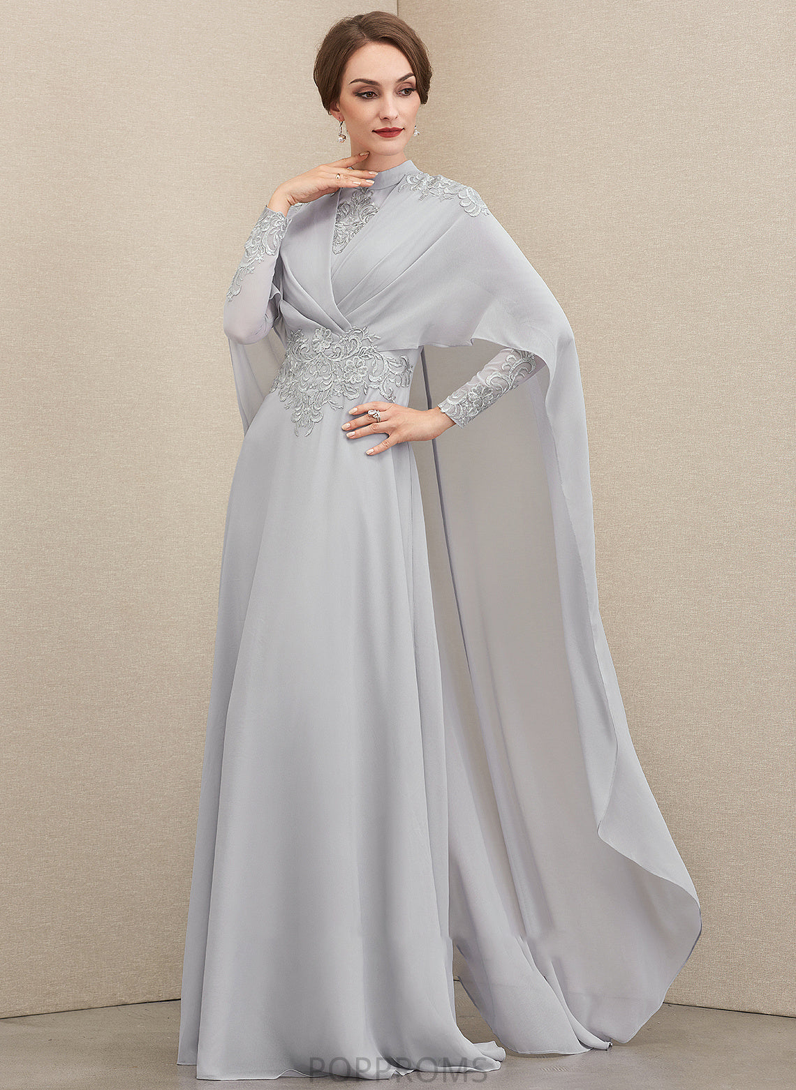 With Mother of the Bride Dresses Ruffle A-Line Dress the Floor-Length Ayla of Chiffon Bride Neck Mother High Lace