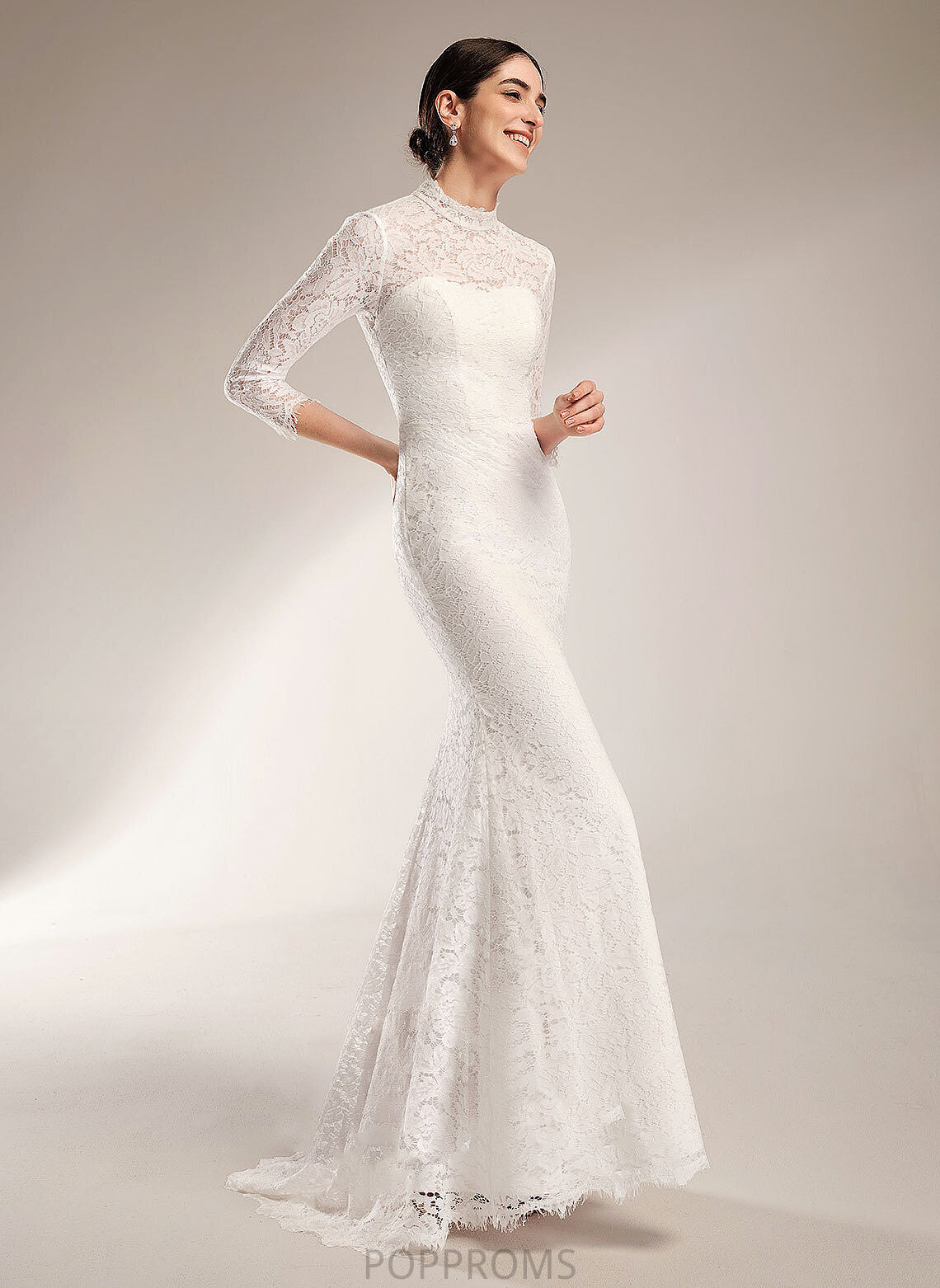 Neck Sweep Trumpet/Mermaid Lace Frances Train High Wedding Wedding Dresses Dress