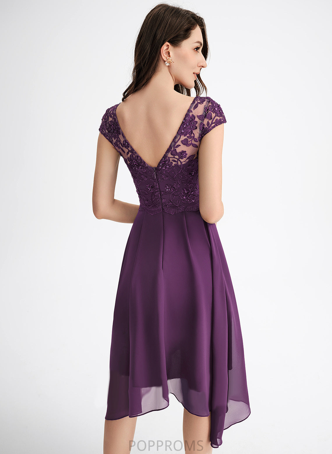 Chiffon Beading A-Line Dress Sequins Cocktail Neck Scoop Asymmetrical Lace Cocktail Dresses Giada With