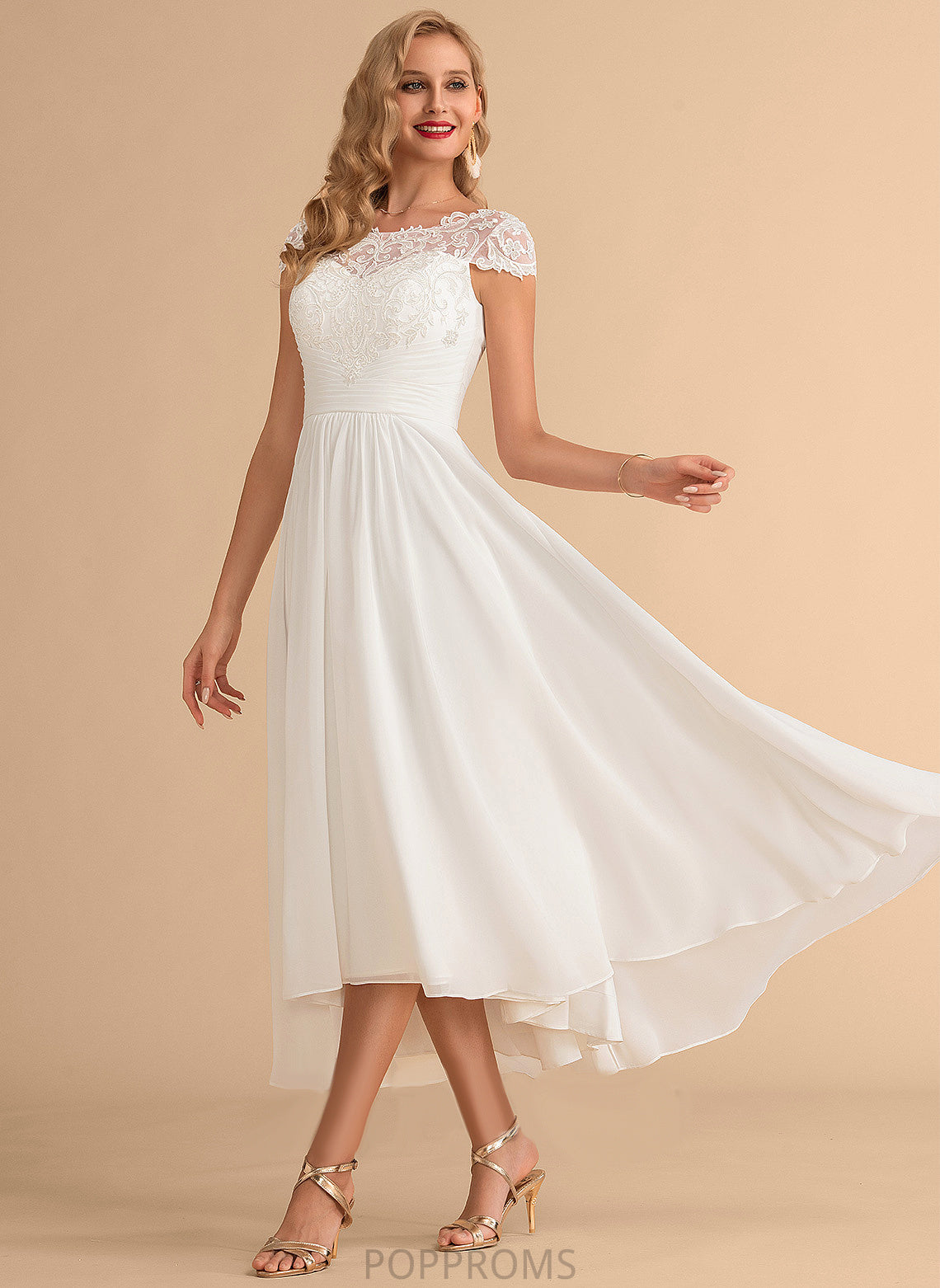 Chiffon Wedding Wedding Dresses A-Line Asymmetrical Lace Dress Scoop Terri