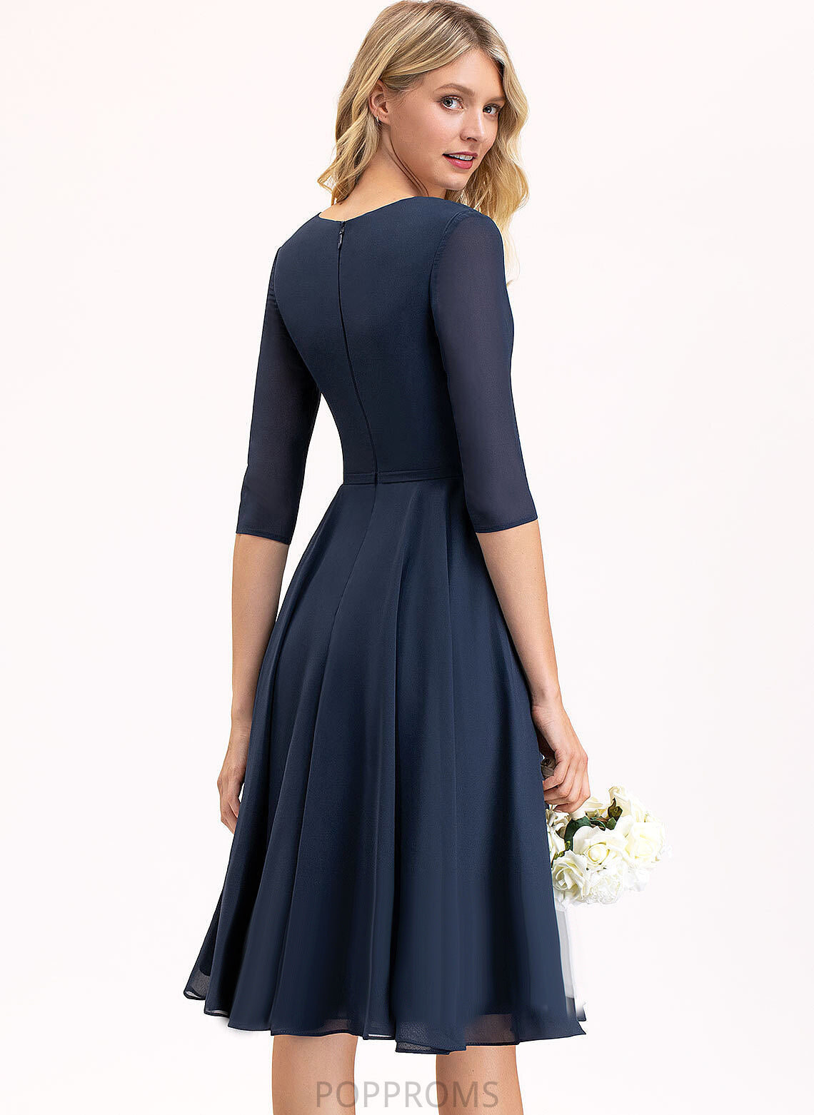 Knee-Length Chiffon A-Line Pockets Londyn Cocktail V-neck Dress With Cocktail Dresses