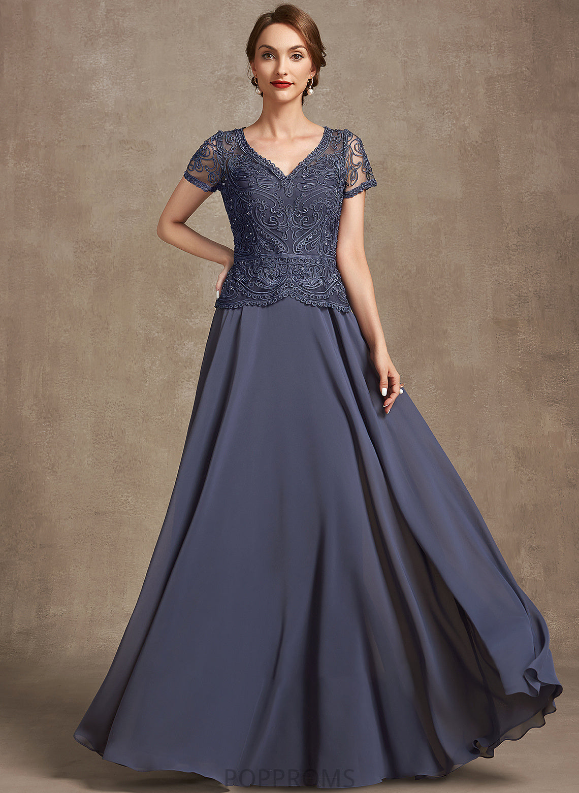 Sequins Chiffon Angela Bride V-neck Mother of Mother of the Bride Dresses With the A-Line Floor-Length Lace Dress