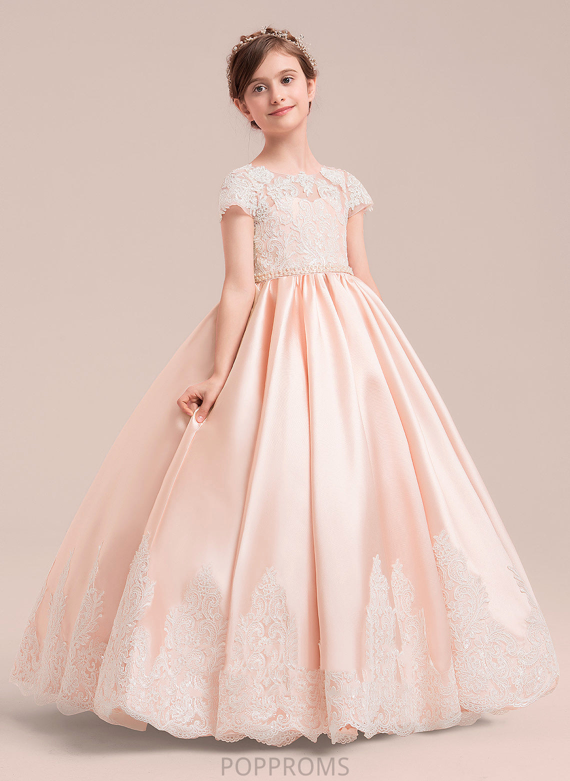 Gown Ball With Flower Girl Dresses NOT Dress Beading Scoop Satin/Tulle/Lace Alia Short (Petticoat Sleeves - Floor-length Neck included) Girl Flower