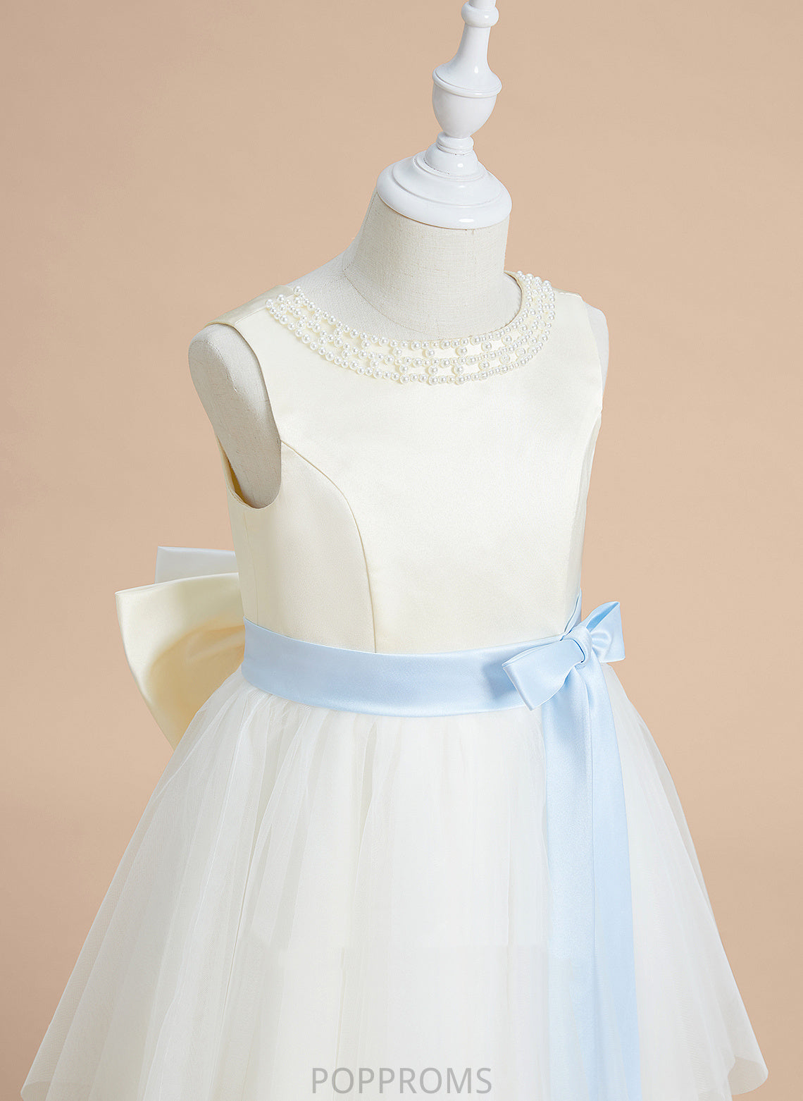 Flower Girl Dresses Flower Dress A-Line Satin/Tulle Neck Tea-length - With Sleeveless Scoop Jimena Girl Sash/Beading/Bow(s)