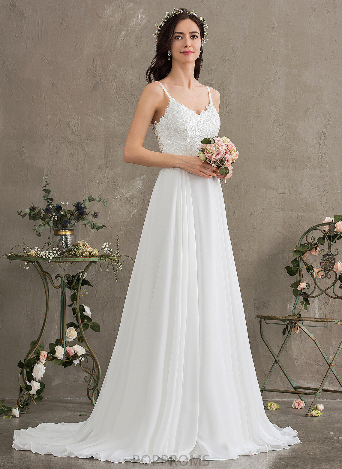 Sweetheart Train Sweep Lace Wedding Dress Wedding Dresses Chiffon Hanna A-Line