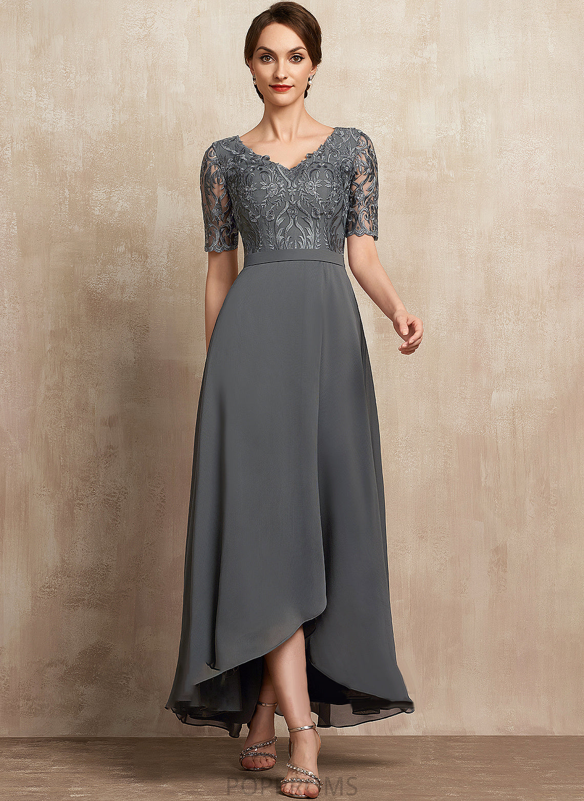 Asymmetrical Lace A-Line V-neck Mother Bride of Amelie Chiffon Dress the Mother of the Bride Dresses