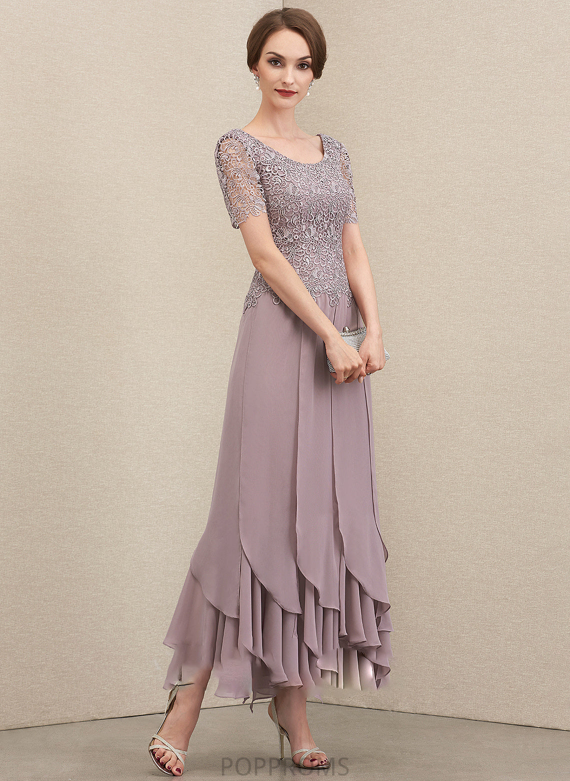 Chiffon Neck Bride Mother A-Line With Mother of the Bride Dresses Dress Lace Scoop Shirley Ankle-Length of Cascading Ruffles the