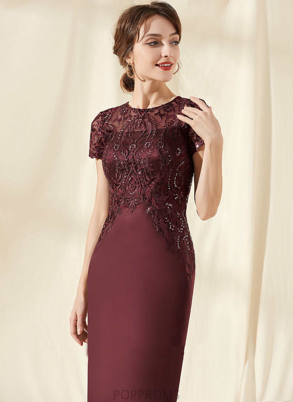 Satin Scoop Lace Neck Knee-Length Macy Dress Cocktail Sequins Sheath/Column With Cocktail Dresses