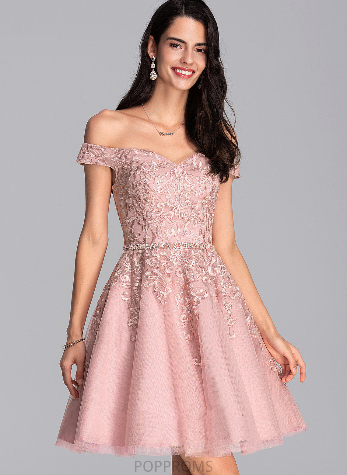 Homecoming Dresses Beading Tulle Homecoming Off-the-Shoulder Dress Lace Short/Mini Danica A-Line With