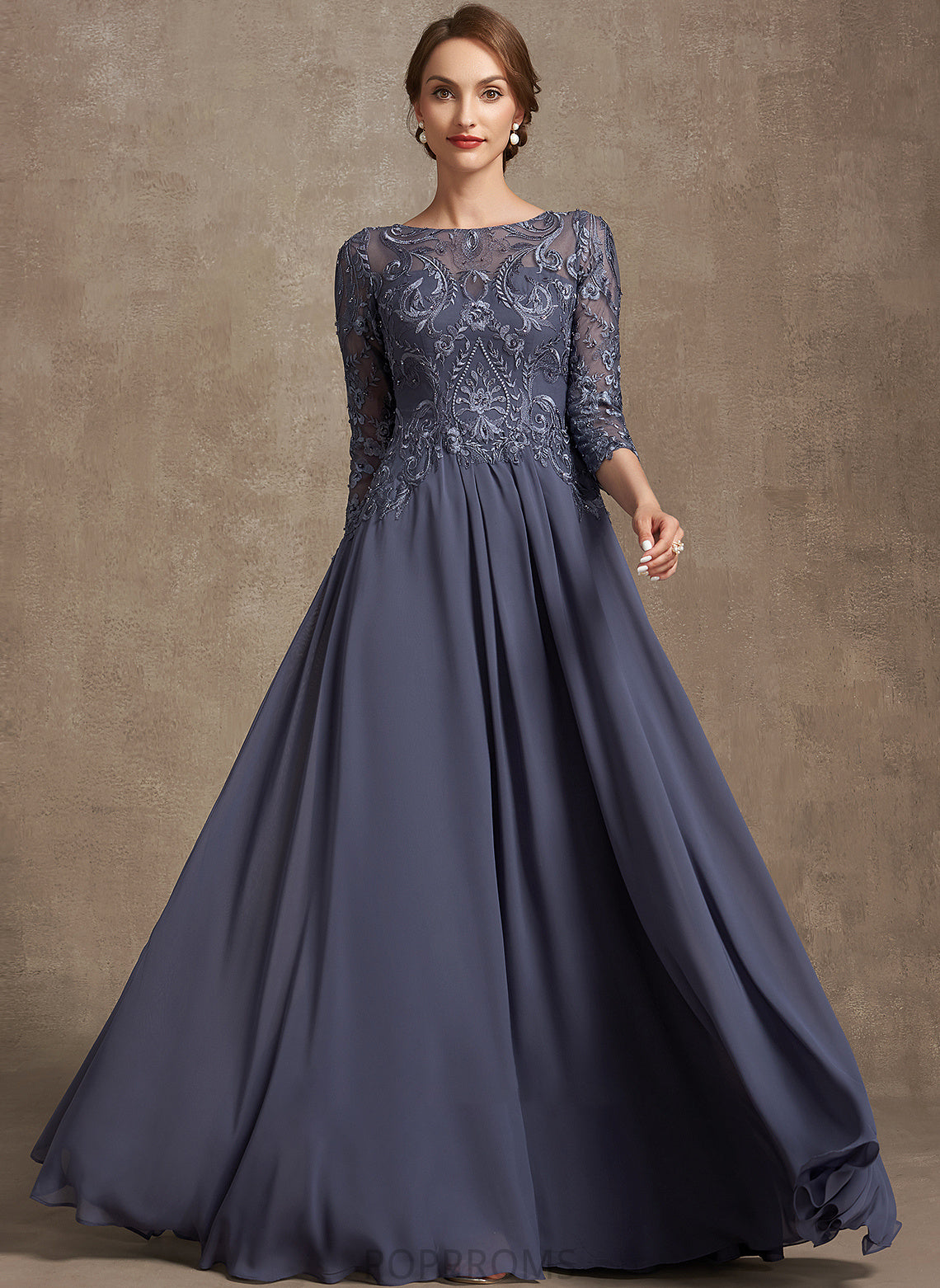 Neck Dress Mother of the Bride Dresses A-Line Floor-Length Chiffon Mother Lace the Amira of Scoop Bride