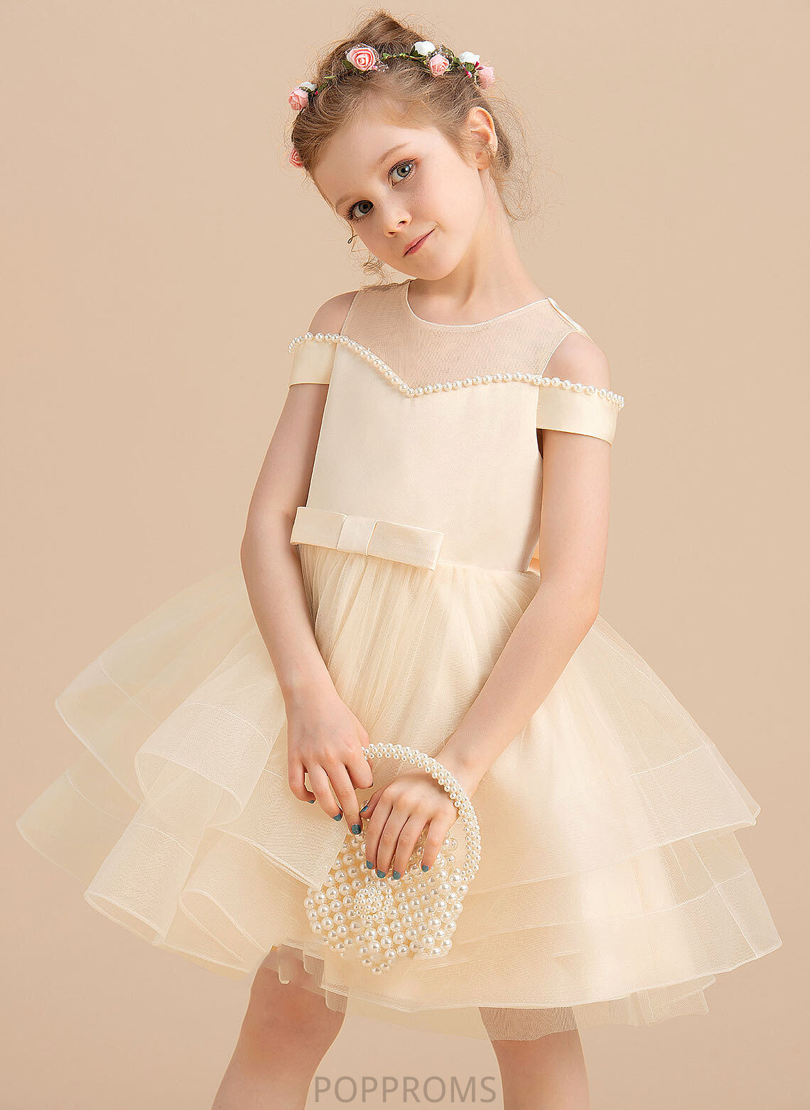 - Scoop Ball-Gown/Princess Sleeveless Beading/Bow(s) Knee-length Dress Flower With Neck Siena Girl Flower Girl Dresses Satin/Tulle