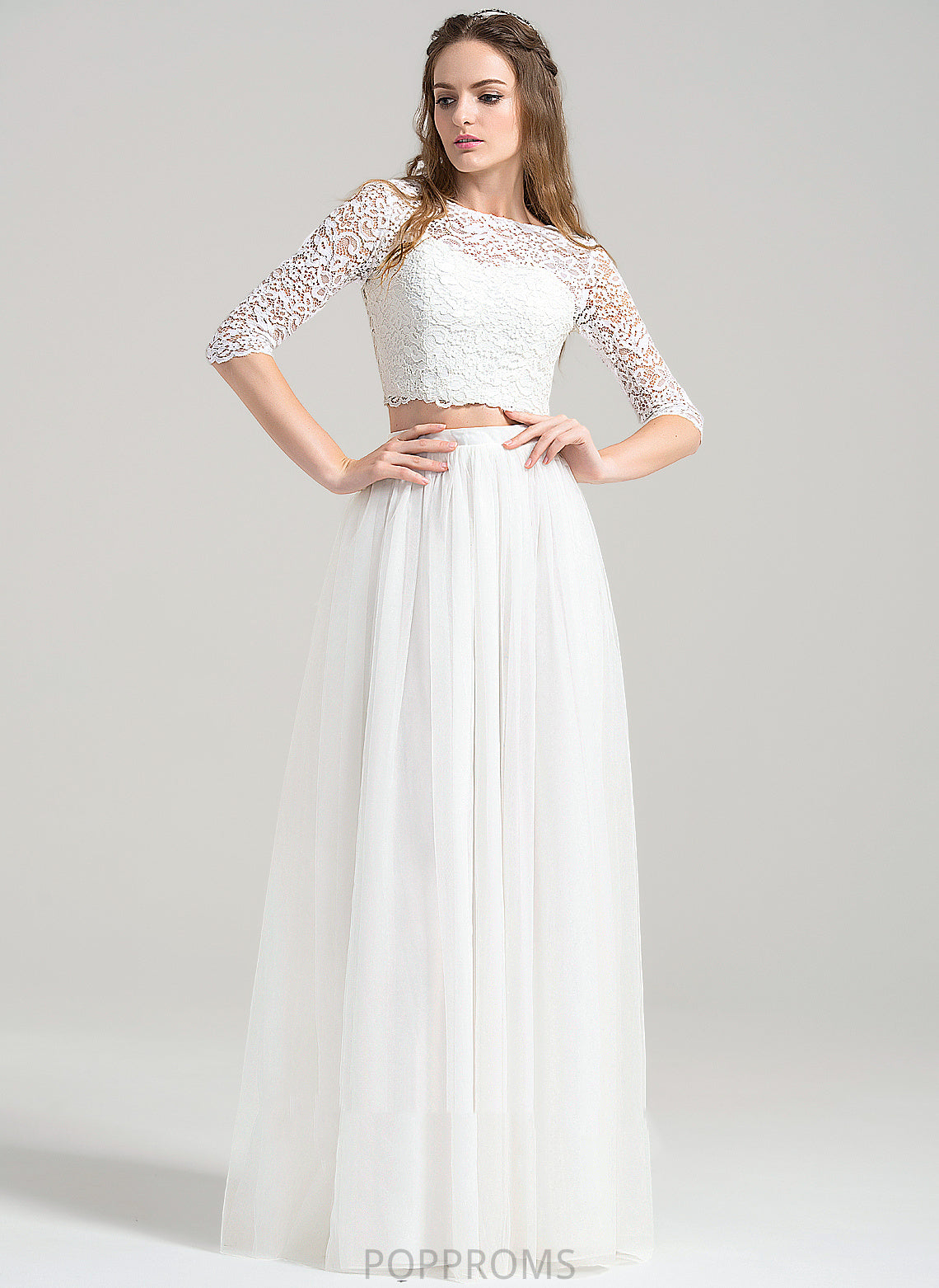 Wedding Wedding Dresses A-Line Tulle Lace Floor-Length Neck Dress Evie Scoop