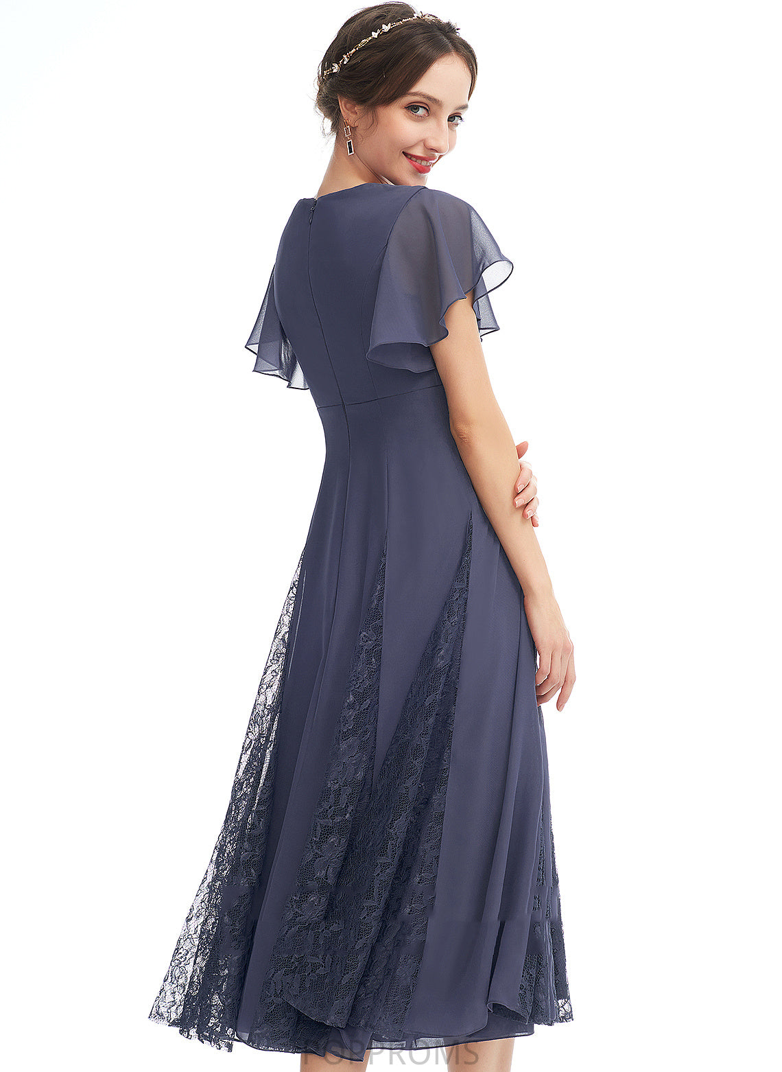 Lace Ruffle V-neck Cocktail Dresses A-Line Arabella Knee-Length With Chiffon Dress Cocktail