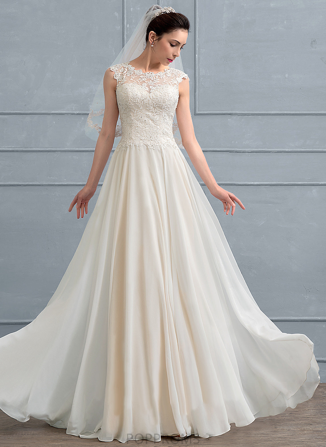 Wedding Jennifer Chiffon Scoop Wedding Dresses Lace A-Line With Beading Sequins Floor-Length Dress