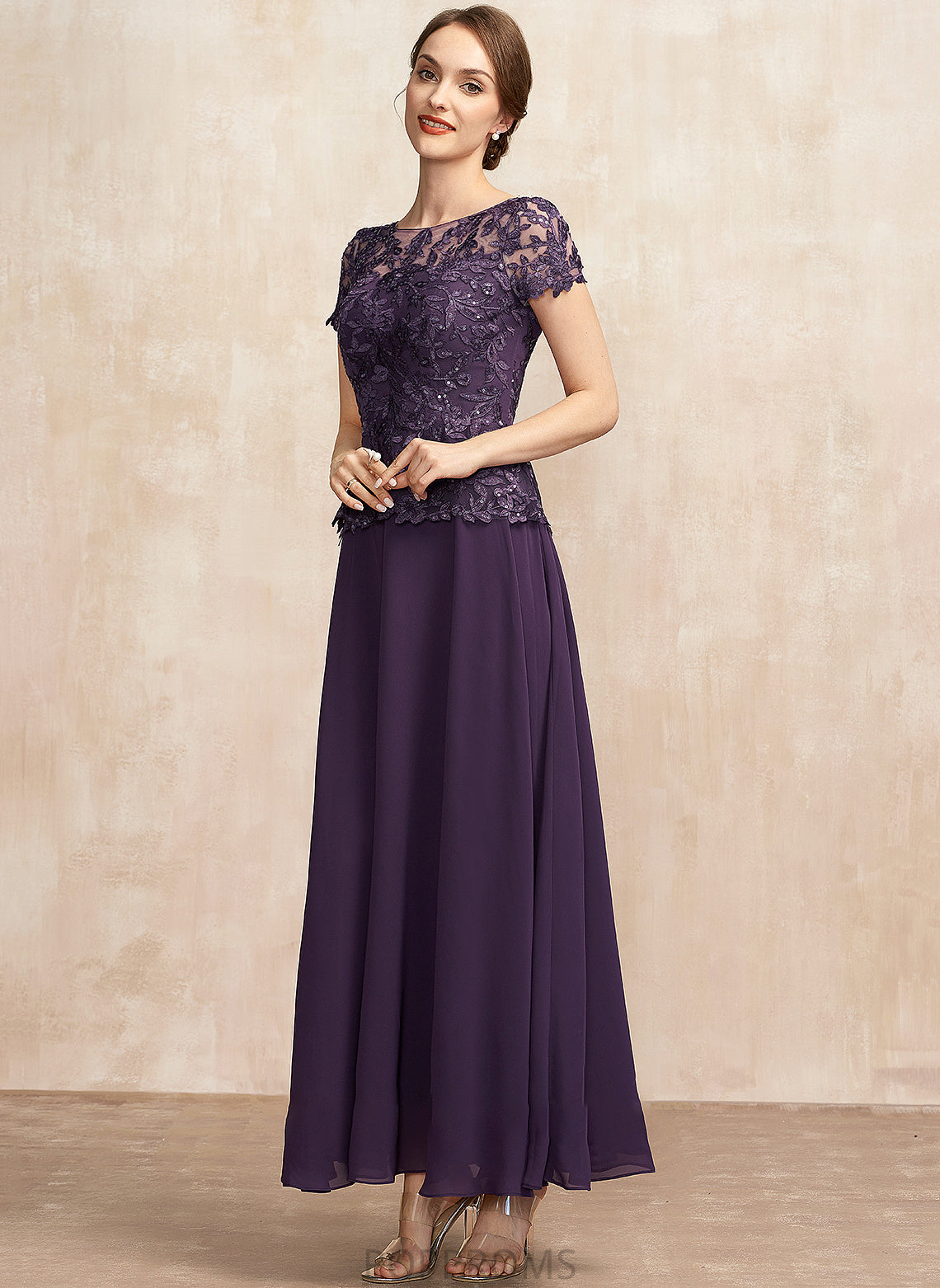 Ankle-Length Chiffon Lace A-Line Scoop Jaiden Sequins Mother of the Bride Dresses Bride the Dress of Neck Mother With