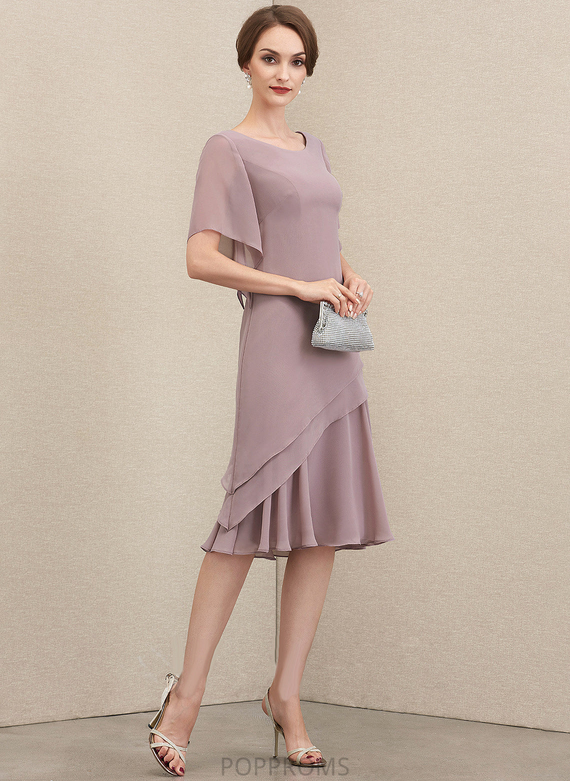 Scoop Ruffles A-Line Ali Chiffon With Mother Cascading Mother of the Bride Dresses the Dress Bride Knee-Length Neck of