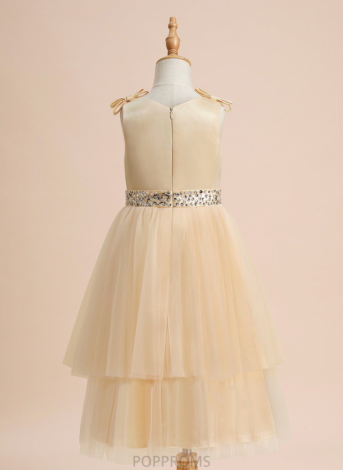 Dress Flower - Knee-length Flower Girl Dresses Neck Beading/Sequins/Bow(s) Girl Scoop Satin/Tulle Winifred With Sleeveless A-Line