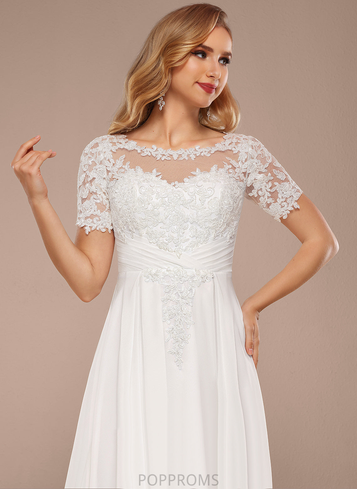 Lace Asymmetrical Dress Chiffon Wedding Valerie Boat A-Line Wedding Dresses Neck