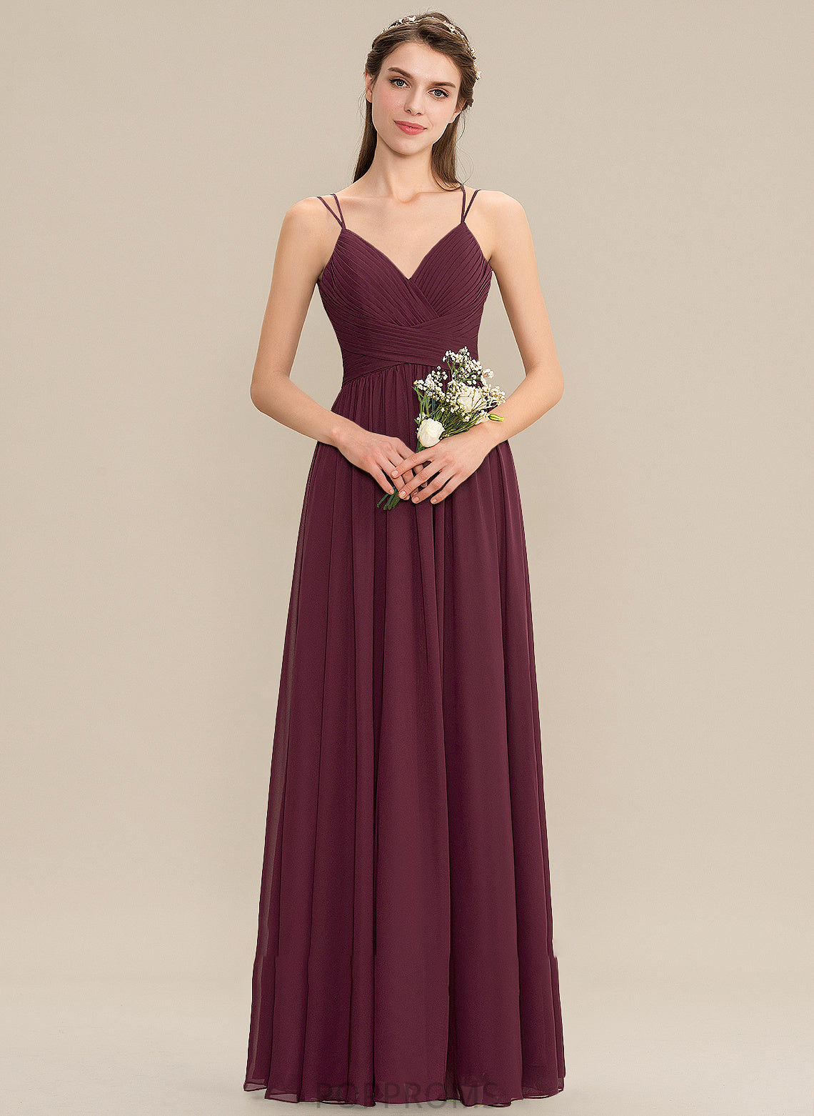 Floor-Length A-Line V-neck Embellishment Length Ruffle Neckline Silhouette Fabric Mila Sleeveless Floor Length Bridesmaid Dresses