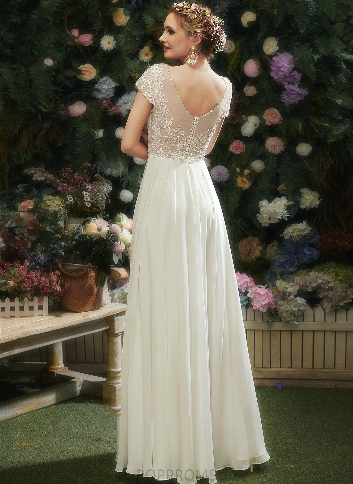 V-neck Sequins Wedding Floor-Length With Dress Beading A-Line Lace Angel Wedding Dresses