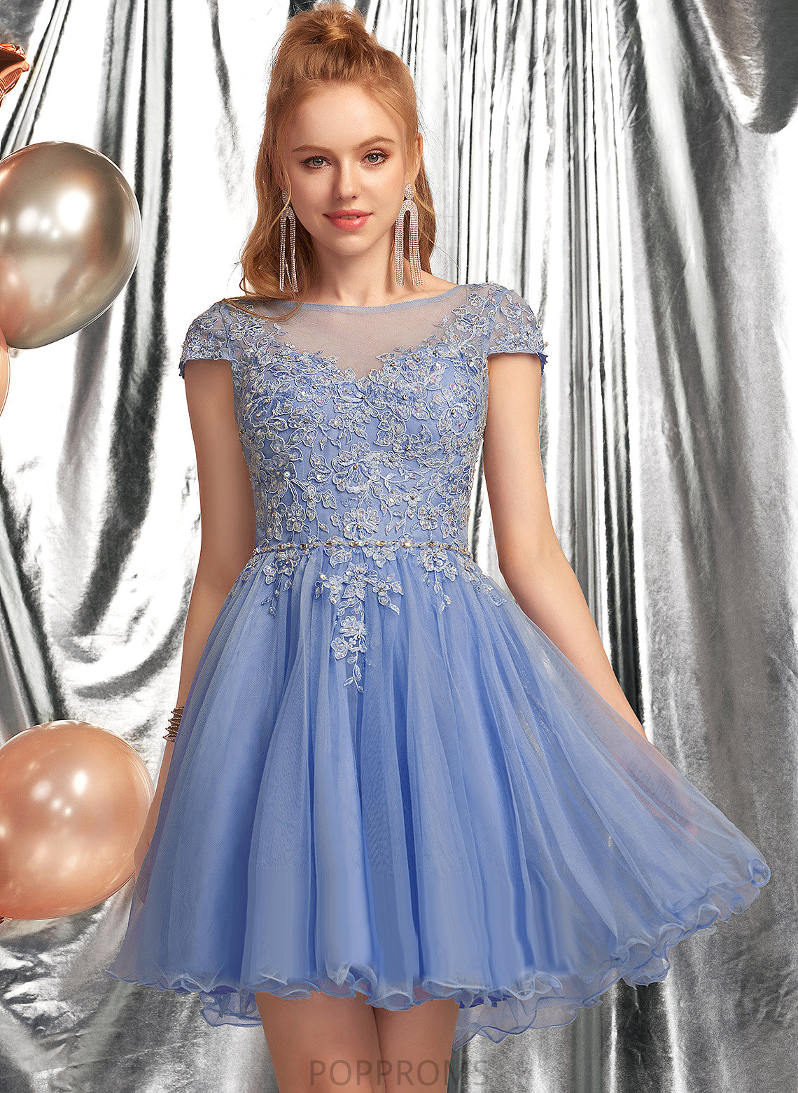 Neck Lace Homecoming Dresses Short/Mini Scoop Beading Lace With Tulle Appliques A-Line Homecoming Virginia Dress